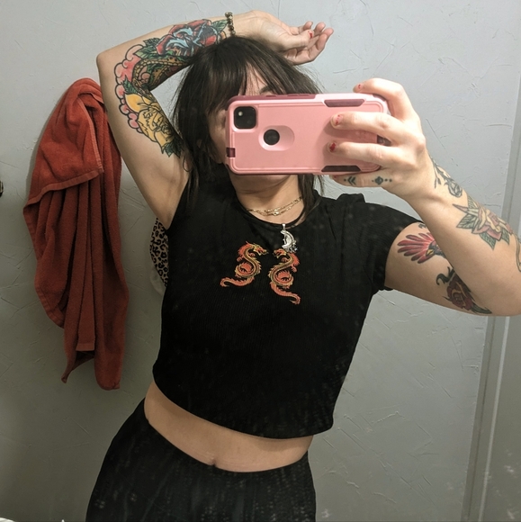 Princess Polly Ribbed Dragon Baby Tee Y2K Sz 8 Small - Picture 2 of 2